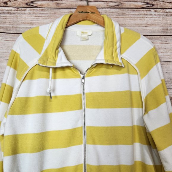 Anthropologie Maeve Elmira Yellow White Striped Jacket Sweater Size Small Pocket - Picture 2 of 16